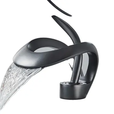 Moderna umivalna pipa, kovinska konstrukcija, keramična ventilna jedra, črna mešalna pipa