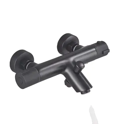 Stenska kopalniška pipa, medeninasta konstrukcija, enoročna kontrola, termostatska črna