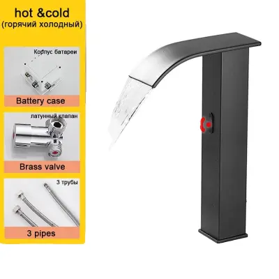 Črn pametni senzorni vodnjak pipa, mešalnik vroče in hladne vode, sodoben dizajn, Črna Visoka A