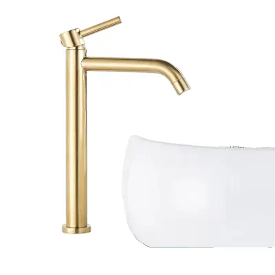 Visok umivalnik pipa, mesingova konstrukcija, 360-stopinjska rotacija, brušeno zlato