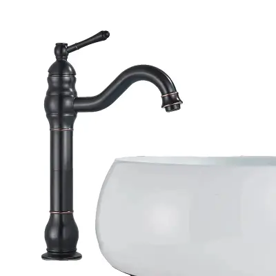 Umivalnikova pipa, enoročna, keramični ventil, Črna visoka