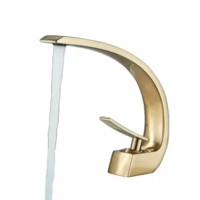 Pipa za umivalnik iz medenine, enoročna zasnova, topla in hladna voda, brušeno zlato