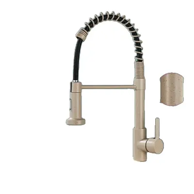 Kuhinjska pipa, potegni pršilnik, mesingova konstrukcija, en ročaj, bež z pikico