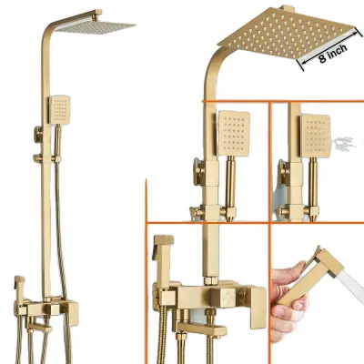 Set za prho v brušenem zlatu, nastavljiva višina, dvojna funkcionalnost, brušeno zlato 8-15cm