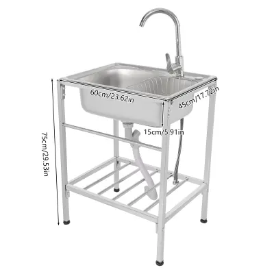 Kovinska kuhinjska korita, enojna posoda, hladna in vroča pipa, Srebrna