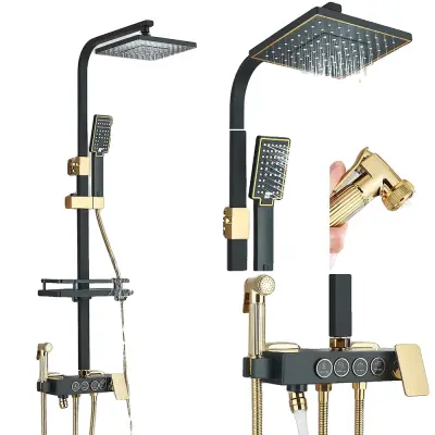 Tuš pipa, nadzor s pritiskom na gumb, sodoben dizajn, črna zlata