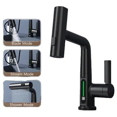 Pipa za umivalnik, zasnova občutljiva na temperaturo, trdna konstrukcija iz medenine, mat črna