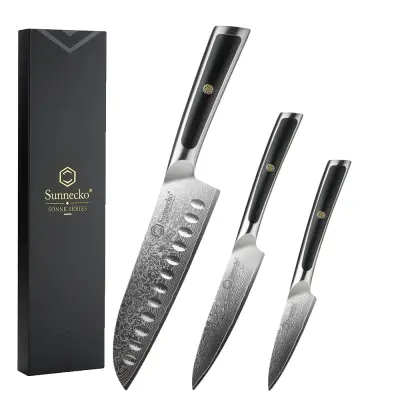 Damaskus kuhinjski nož, 8-palčna rezila, visoka trdota HRC60+, 3PCS nožev set C