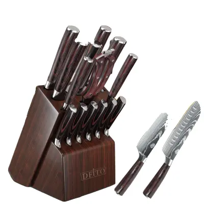 Set nožev, 14-delna zbirka, nerjaveče jeklo z visokim ogljikom, ostra rezila