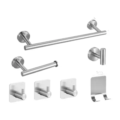 Komplet kopalniških obešalnikov iz nerjavečega jekla - 7 kosov, brez vrtanja Silver