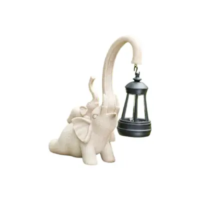 Vrtna figura slon s solarno svetilko, dekorativni kip iz odporne smole za vrt, teraso ali dom, višina 25 cm