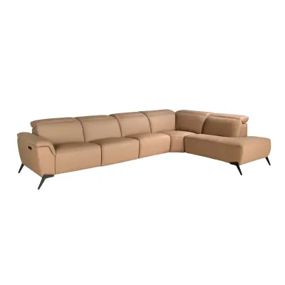 Modularni relax kavč z ležalnikom, desni, v rjavem usnju