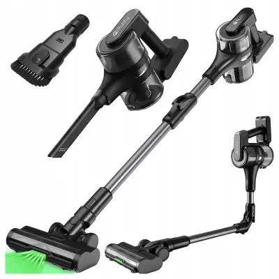 400W aku. 7x2200mAh brezžični pokončni sesalnik LED 35kPa črn LunPro