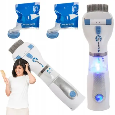 Aku. električni glavnik in aspirator za uši in gnide s filtrom LED