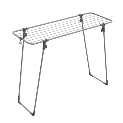 Sušilno stojalo Nano Rörets, 43×110×85 cm, kompaktno s kavljem, z blokirnimi nogami in 9 m sušenja.