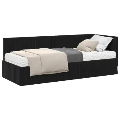 vidaXL Kotni okvir postelje z matrico z vzglavjem 2 pcs Črna Žamet