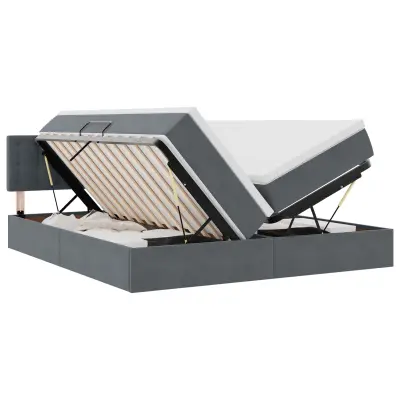 vidaXL Postelja z LED lučmi z vzglavjem Temno siva 180 x 200 cm Žamet