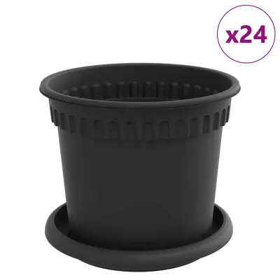 vidaXL Lončki za rastline 24 pcs Črna Ø 15 x 12 cm Plastika
