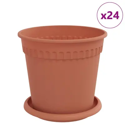 vidaXL Lončki za rastline 24 pcs Kamnito rdeča Ø 17 x 14 cm Plastika