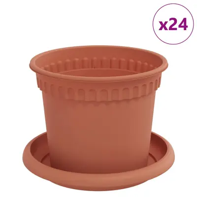 vidaXL Lončki za rastline 24 pcs Kamnito rdeča Ø 12,5 x 10 cm Plastika