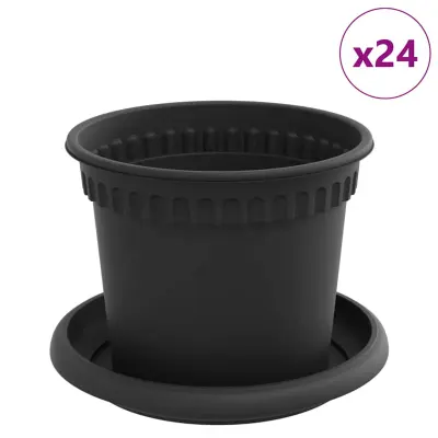 vidaXL Lončki za rastline 24 pcs Črna Ø 12,5 x 10 cm Plastika