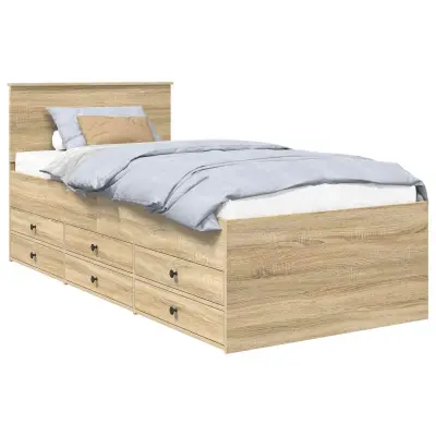 vidaXL Dnevna postelja s predalom Sonoma hrast in črna 90 x 190 cm