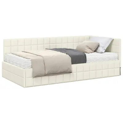 vidaXL Kotni okvir postelje z matrico z vzglavjem 2 pcs krema Žamet