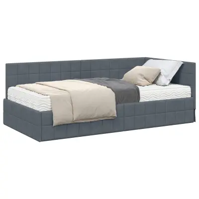 vidaXL Kotni okvir postelje z matrico z vzglavjem 2 pcs Siva Žamet