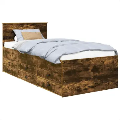 vidaXL Dnevna postelja s predalom Dimljen hrast in črna 90 x 190 cm