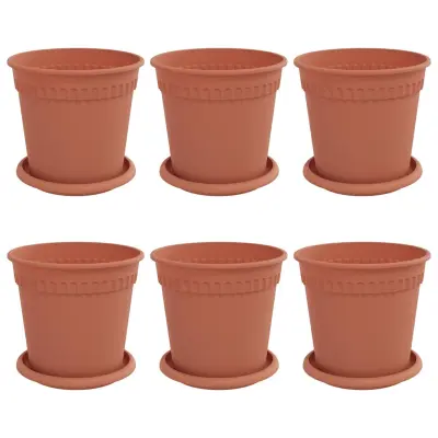 vidaXL Lončki za rastline 6 pcs Kamnito rdeča Ø 17 x 14 cm Plastika