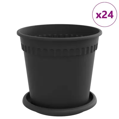 vidaXL Lončki za rastline 24 pcs Črna Ø 17 x 14 cm Plastika
