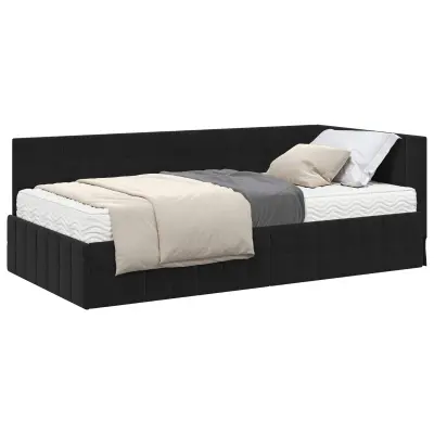 vidaXL Kotni okvir postelje z matrico z vzglavjem 2 pcs Črna Žamet