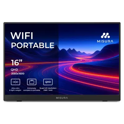 MISURA P160QHBW, 16 cm (16") IPS, WQXGA Smart Monitor, Windows/macOS/Android/iOS – WiFi, Baterija 4000 mAh, HDR, Low Blue Light
