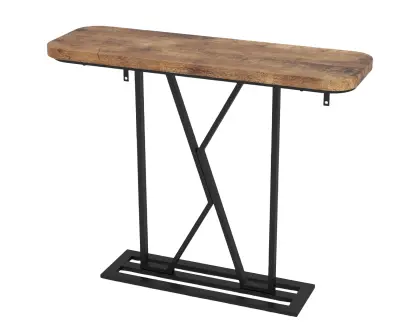 Konzolna miza 100 cm, ozka hodniška miza z lesenim vrhom in črnim kovinskim okvirjem, industrijska odlagalna polica za dom