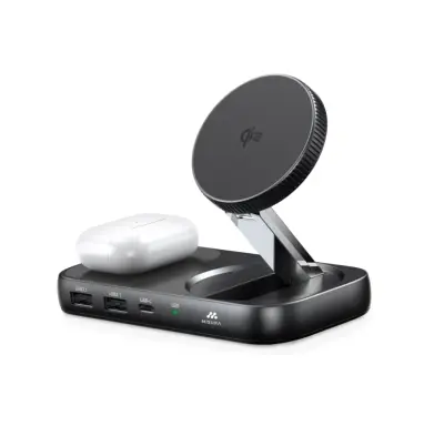 MISURA MH14 2-v-1 Zložljivi brezžični polnilnik z integriranim 6-portnim USB-C hubom