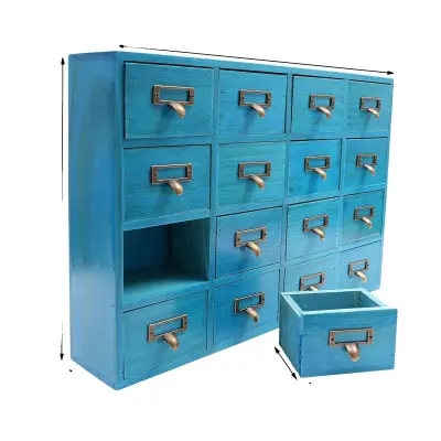 Shranjevalna omara, 16 predalni dizajn, eleganten les in kovinska konstrukcija, modra