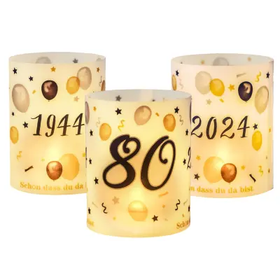 Dekorativni lampijoni za 80. rojstni dan, komplet 12 kosov, beli, motiv 1944–2024, elegantni namizni okras iz folije