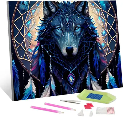 5D diamantno slikanje Modri indijanski volk, set za diamantno vezenje na platnu, DIY ustvarjalni komplet, 30x40 cm