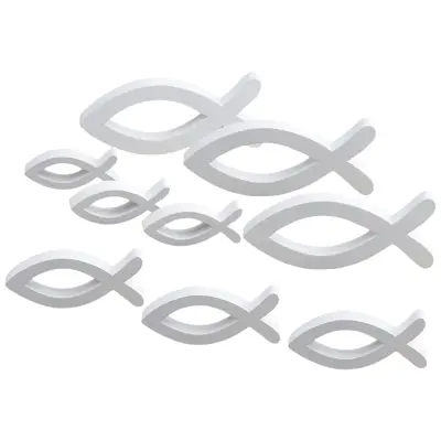 Lesene ribe bele barve za dekoracijo, komplet 9 kosov, namizni okras za krst, obhajilo in birmo, različne velikosti, les