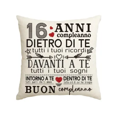 Dekorativna prevleka za blazino za 16. rojstni dan, 45x45 cm, mehak poliester s skrito zadrgo, darilni motiv za deklice