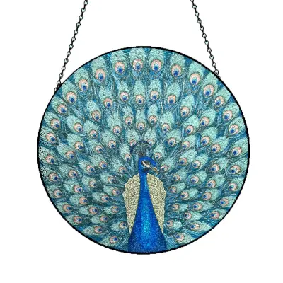 Pisana viseča dekoracija za okna iz vitraža - motiv pava  L