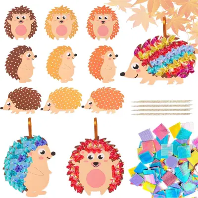 Ustvarjalni set jesenski dekorativni ježki DIY za otroke, 9 kosov, samolepilne šablone z bleščicami za kreativno ustvarjanje