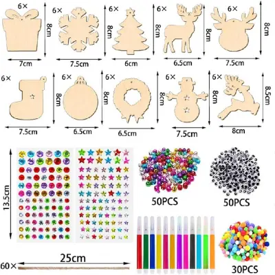 60 kosov božičnih lesenih okraskov - DIY okraski za obešanje
