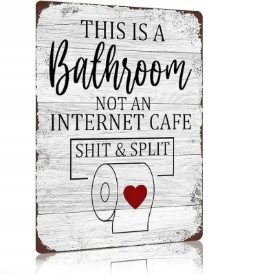 Kovinska tabla za kopalnico, zabavna stenska dekoracija z napisom, bela barva, trpežna kovina in enostavna montaža, 20 x 30 cm