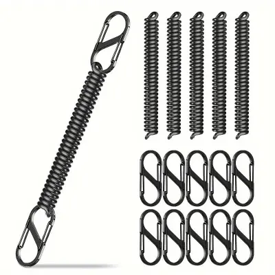 5 Kompletov Dvojni Elastični Ključni Obesek za Zapestje za Ribolovno Orodje - Črn