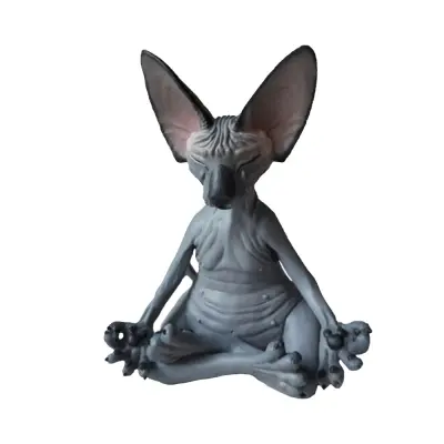 Meditacijska figura sfinge mačke - Velika, smolnata dekoracija za dom in pisarno Black