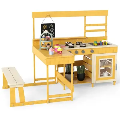 Lesena kuhinja z mizo za piknik za otroke Vrtna kuhinja