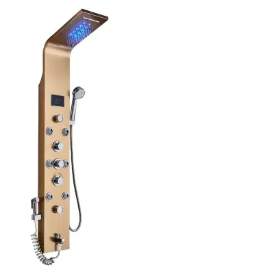 Tuš panel, dežni in slapni učinki, 3 ročaji, zlat 8009