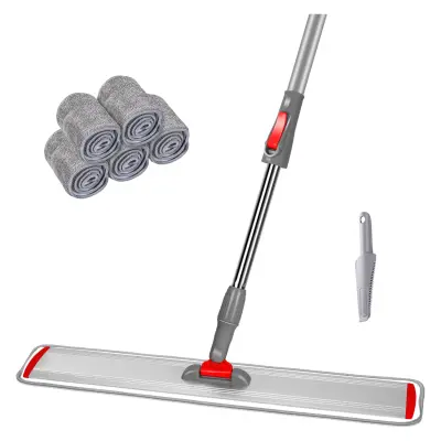 Ploščata mop metla 60 cm z aluminijastim teleskopskim ročajem in 5 nastavki iz mikrovlaken za čiščenje tal in velikih površin