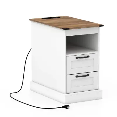 Ozka nočna omarica z odprtim prostorom za shranjevanje in polnilno postajo